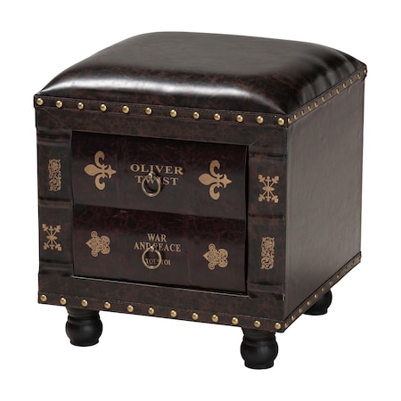 Baxton Studio Charlier Brown Upholstered Wood Storage Ottoman with Drawer 153-9185